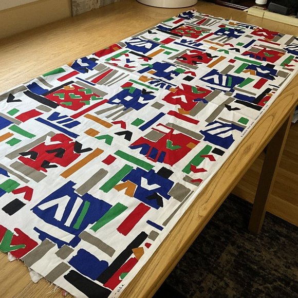 Cranston Print Works Aswartz Liebman Tex Cotton Fabric Geometric Primary Colored - Picture 7 of 15